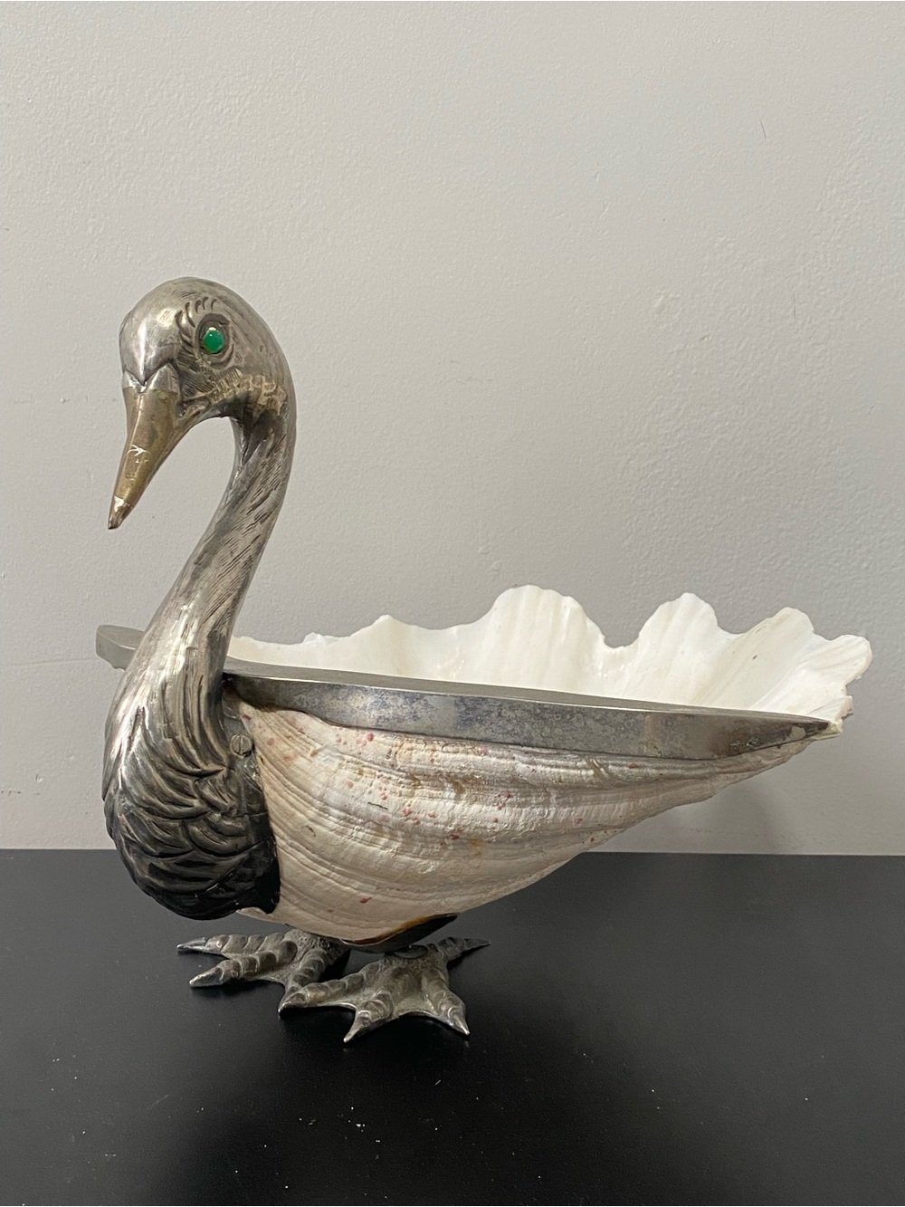 RARE Vintage Gabriella Binazzi Italian Giant Clam Shell Swan Centerpiece 1970s